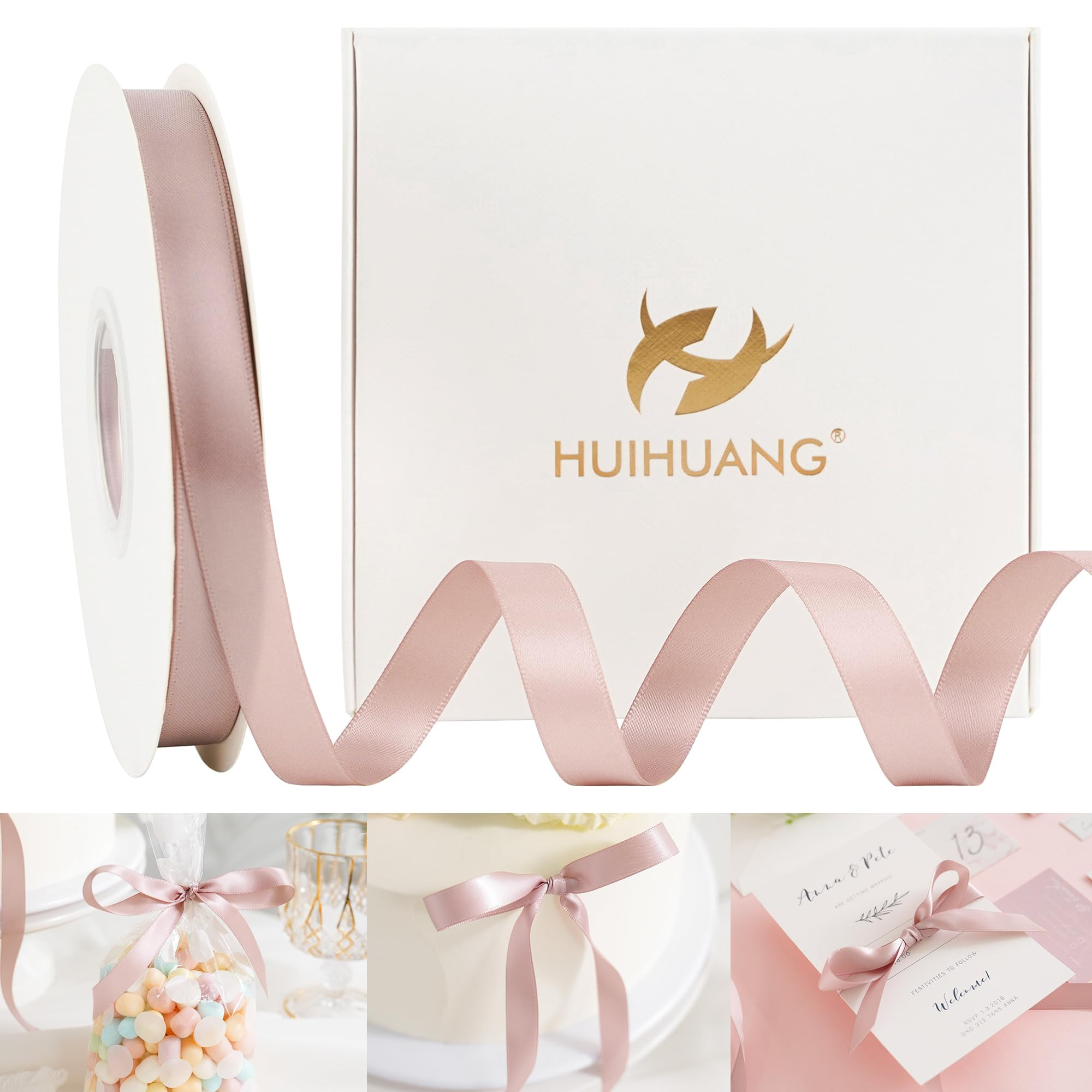 HUIHUANG Dusty Rose Rose Satin Ribbon 1/2 inch X 50 Yards Continuous, Dusty Pink Double-Faced Sat... | Amazon (US)