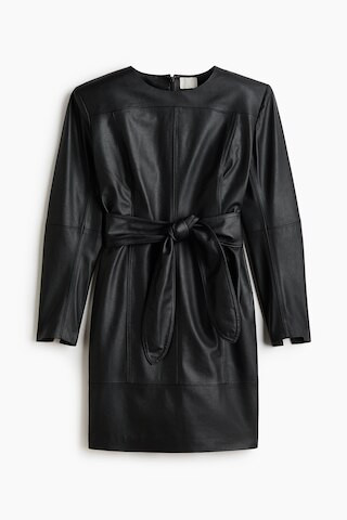 H & M - Coated Tie-Belt Dress - Black | H&M (US + CA)