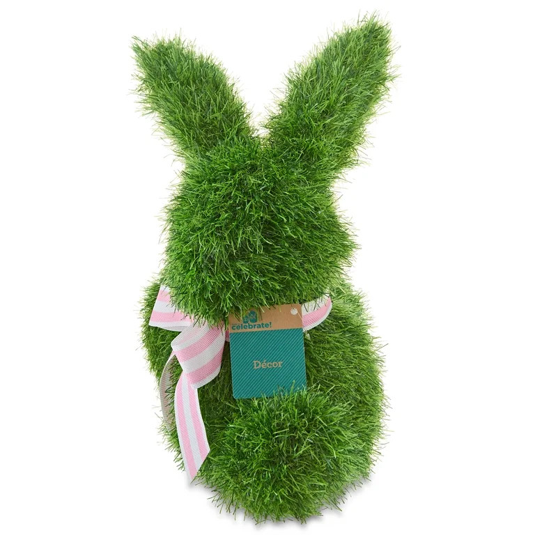 Faux Grass Sitting Bunny Decoration, Green, 15", Easter by Way To Celebrate | Walmart (US)
