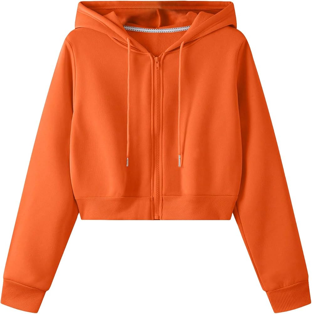 SweatyRocks Women's Long Sleeve Drawstring Full Zip Hooded Jacket Crop Sweatshirt | Amazon (US)