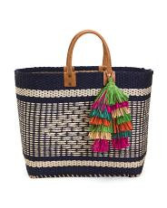 Large Ibiza Sisal And Seagrass Carryall With Leather Handles | TJ Maxx