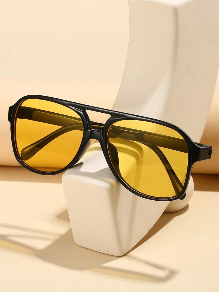 1pc Round Y2k Bohemian Style Double Bridge Fashion Glasses, Student Street Snap Decorative Eyewear Shades Beach Accessories Beach Accessories For Women Glasses Shades Basics Fall Winter Women Outfits Clothes Business Casual Gifts | SHEIN