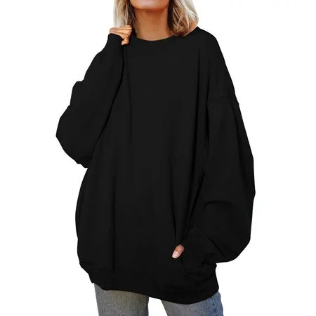 HTNBO Womens Oversized Crewneck Sweatshirt Loose Fit Pullover Sweatshirts with Pockets | Walmart (US)
