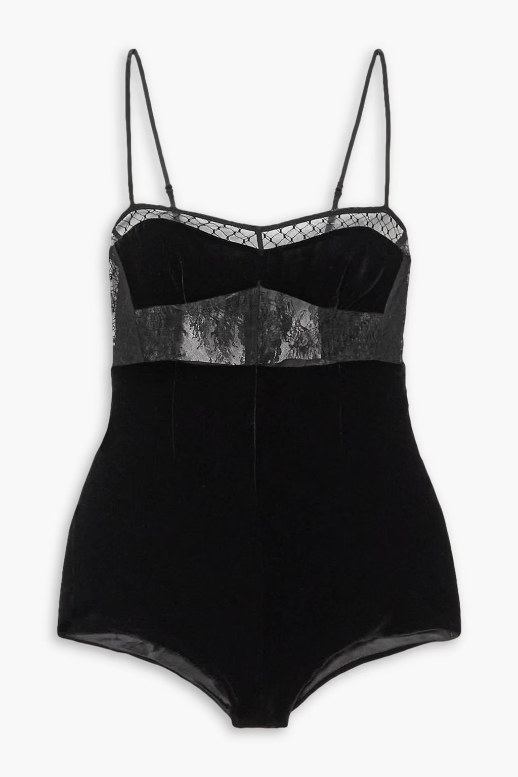 Ophelia lace and tulle-trimmed velvet bodysuit | The Outnet (UK and Europe)