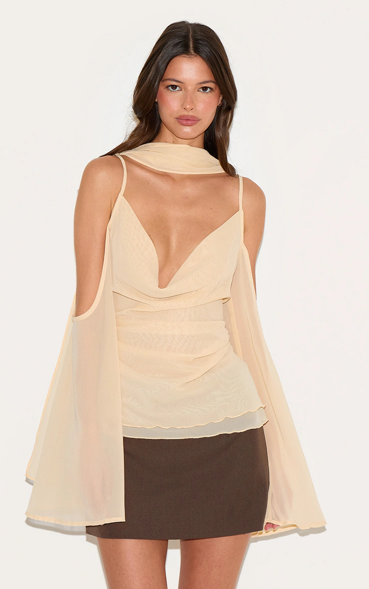 Almond Chiffon Drape Scarf Long Top | PrettyLittleThing US