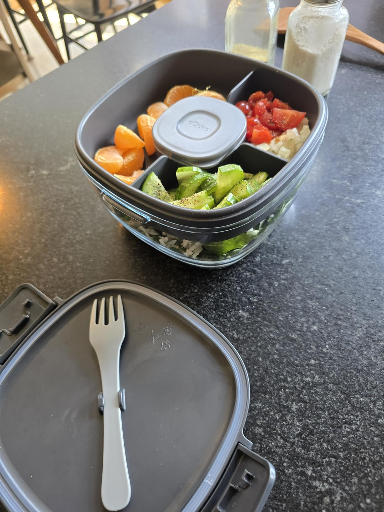 Bentgo Glass All-in-One Salad Container - Large 61-oz Salad Bowl with Lid, 4-Compartment Bento-St... | Amazon (US)