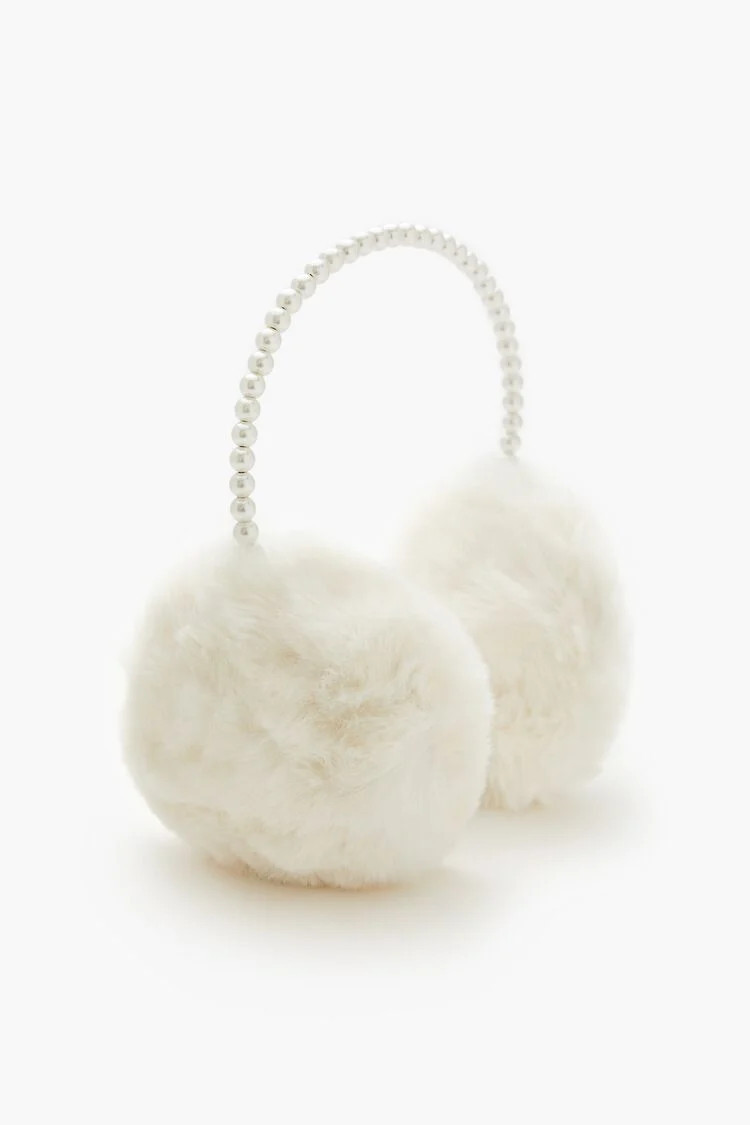 Faux Fur & Pearl Ear Muffs in White | Forever 21