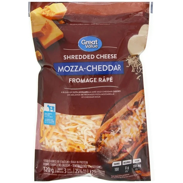 Great Value Mozza-Cheddar Shredded Cheese, 320 g | Walmart (CA)