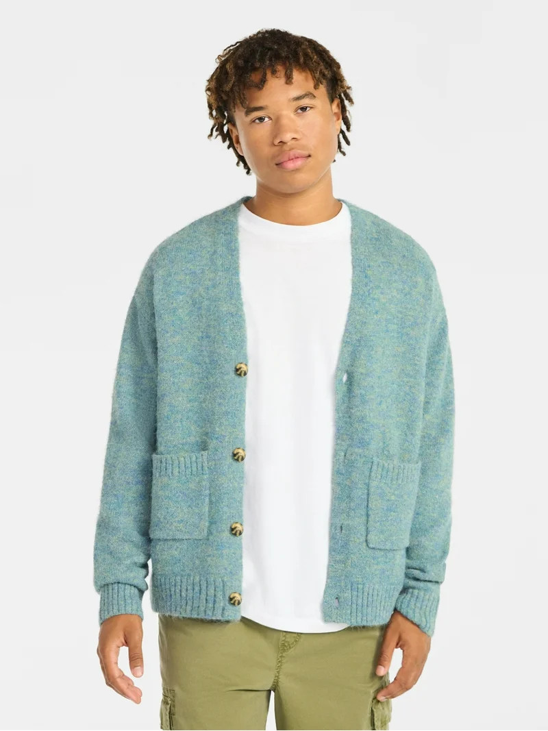 No Boundaries V-Neck Brushed Cardigan Sweater, Midweight, Men's & Big Men's | Walmart (US)