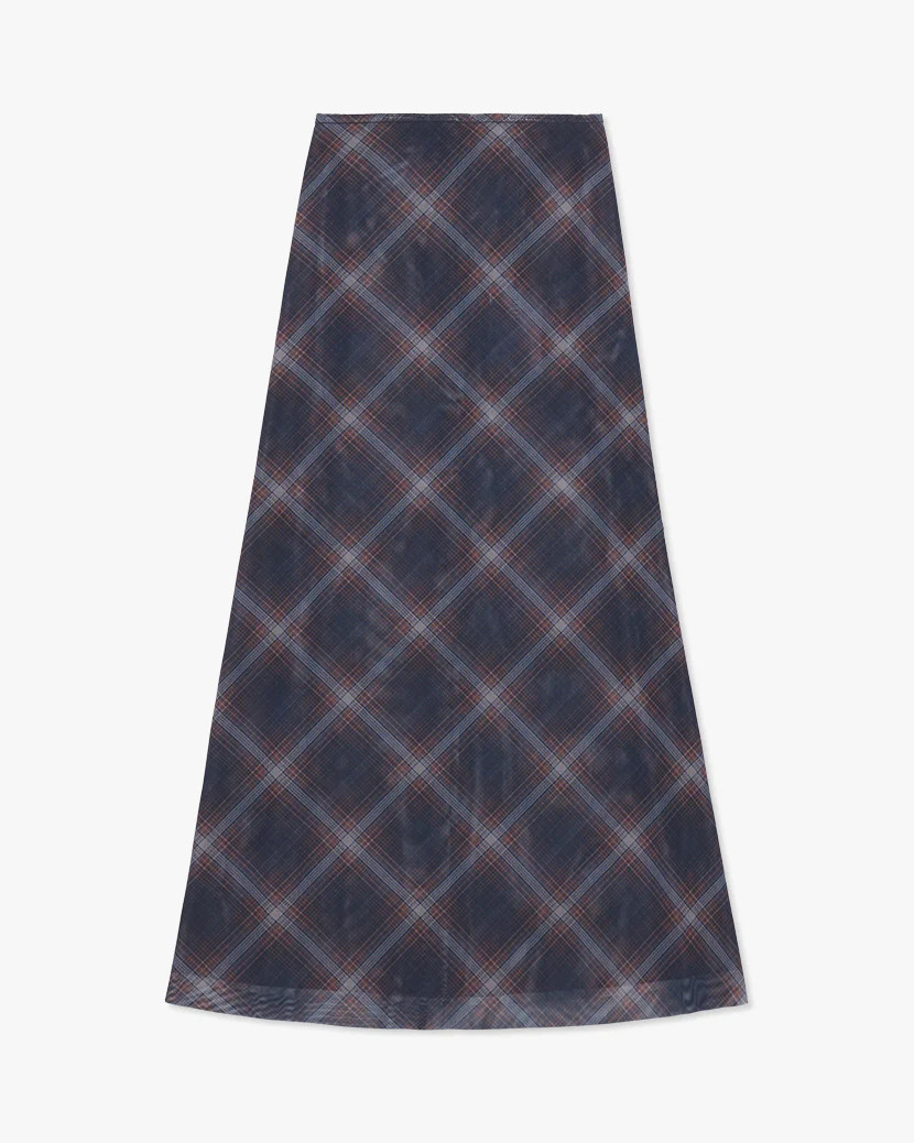 Diagonal Plaid Midi Skirt - L French Navy | We Wore What