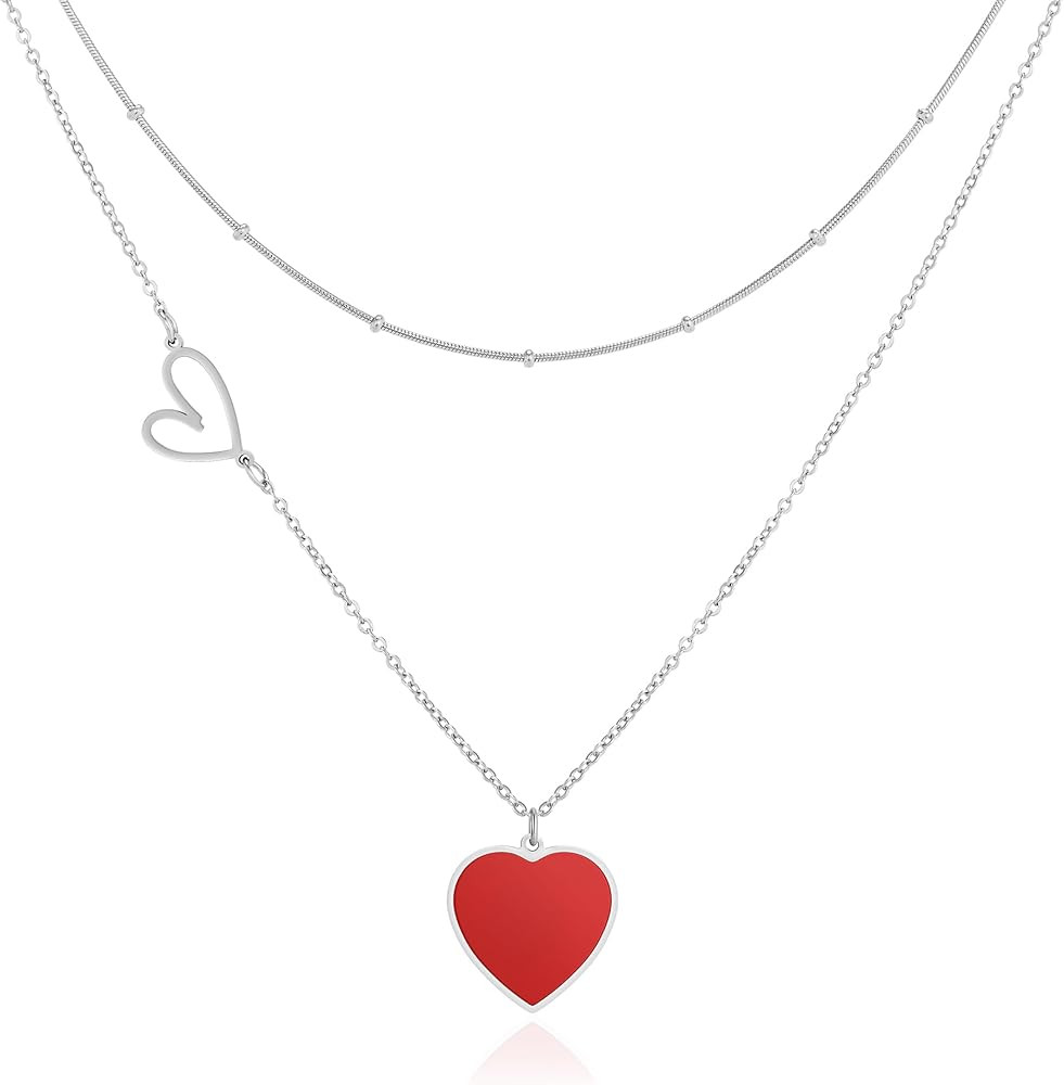 Linawe Layered Choker Heart Pendant Necklace for Women Trendy, Gold/Silver/Rose Gold Chain Stainl... | Amazon (US)