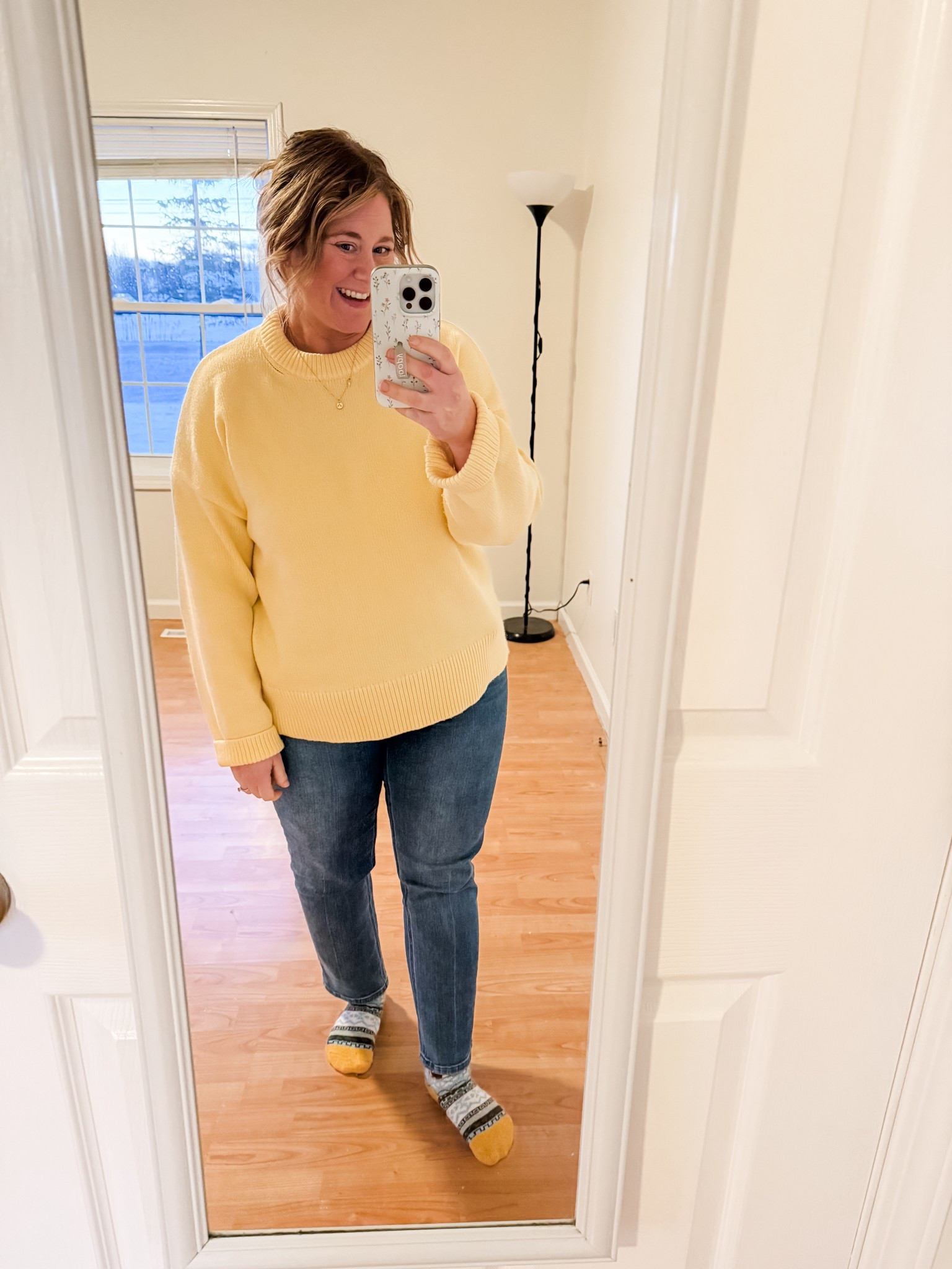 Wearing a large in my sweater and a 32 in my jeans (26 inseam) 

#LTKMidsize #LTKPetite #LTKFindsUnder50