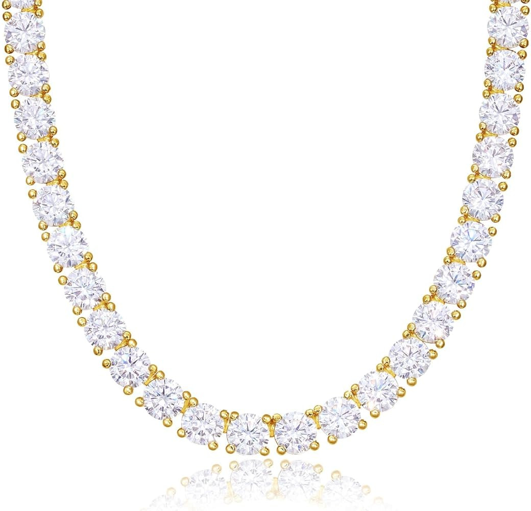 KissYan Tennis Necklaces for Women Men, 14K Gold/Silver Plated Simulated Diamond Chain Round Cubi... | Amazon (US)