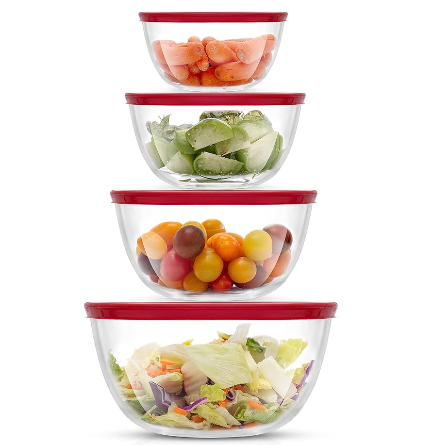 JoyJolt Kitchen Mixing Bowls - 8pc Glass with Lids Set – Neat Nesting Large Bowl Batter Cooking... | Amazon (US)