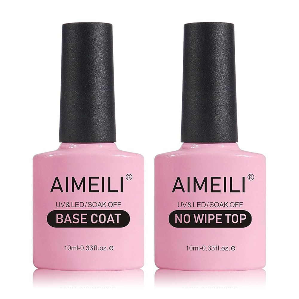 AIMEILI Gel Nail Polish No Wipe Top and Base Coat Set Shine Finish Long Lasting Soak Off Gel Nail... | Amazon (US)