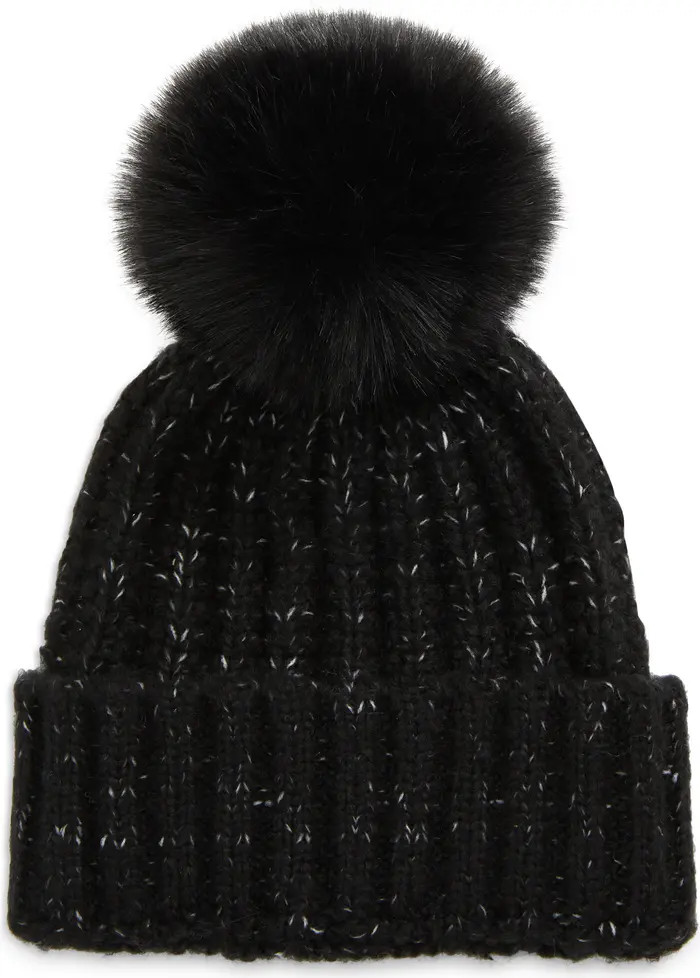 Chunky Ribbed Beanie with Faux Fur Pompom | Nordstrom