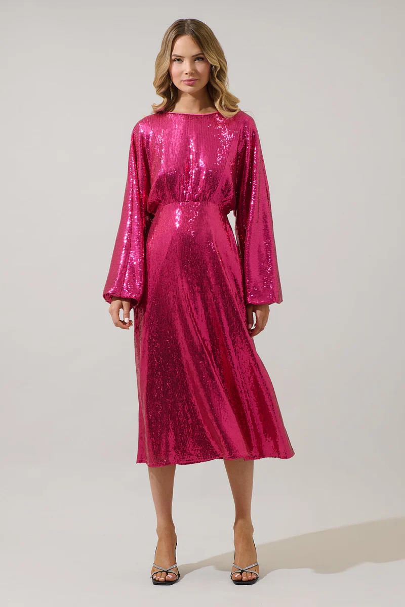 Charline Sequin Dolman Sleeve Midi Dress | Sugarlips