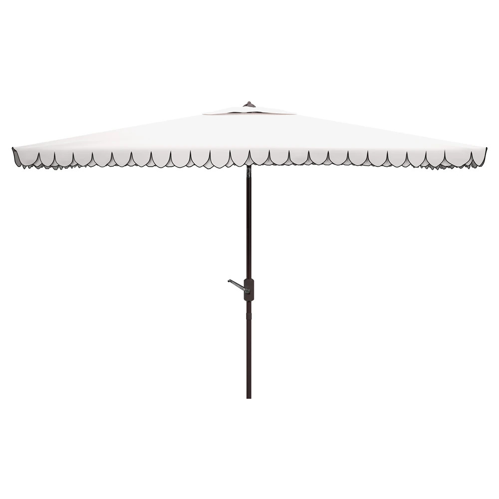 Avaline French Country White Rectangular Scalloped Patio Umbrella | Kathy Kuo Home