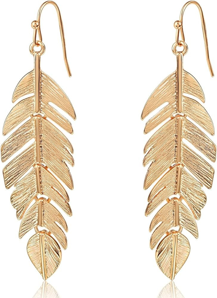 Humble Chic Leaf Earrings for Women - Long Hanging Boho Feather Earrings Plated in Gold, Silver, ... | Amazon (US)