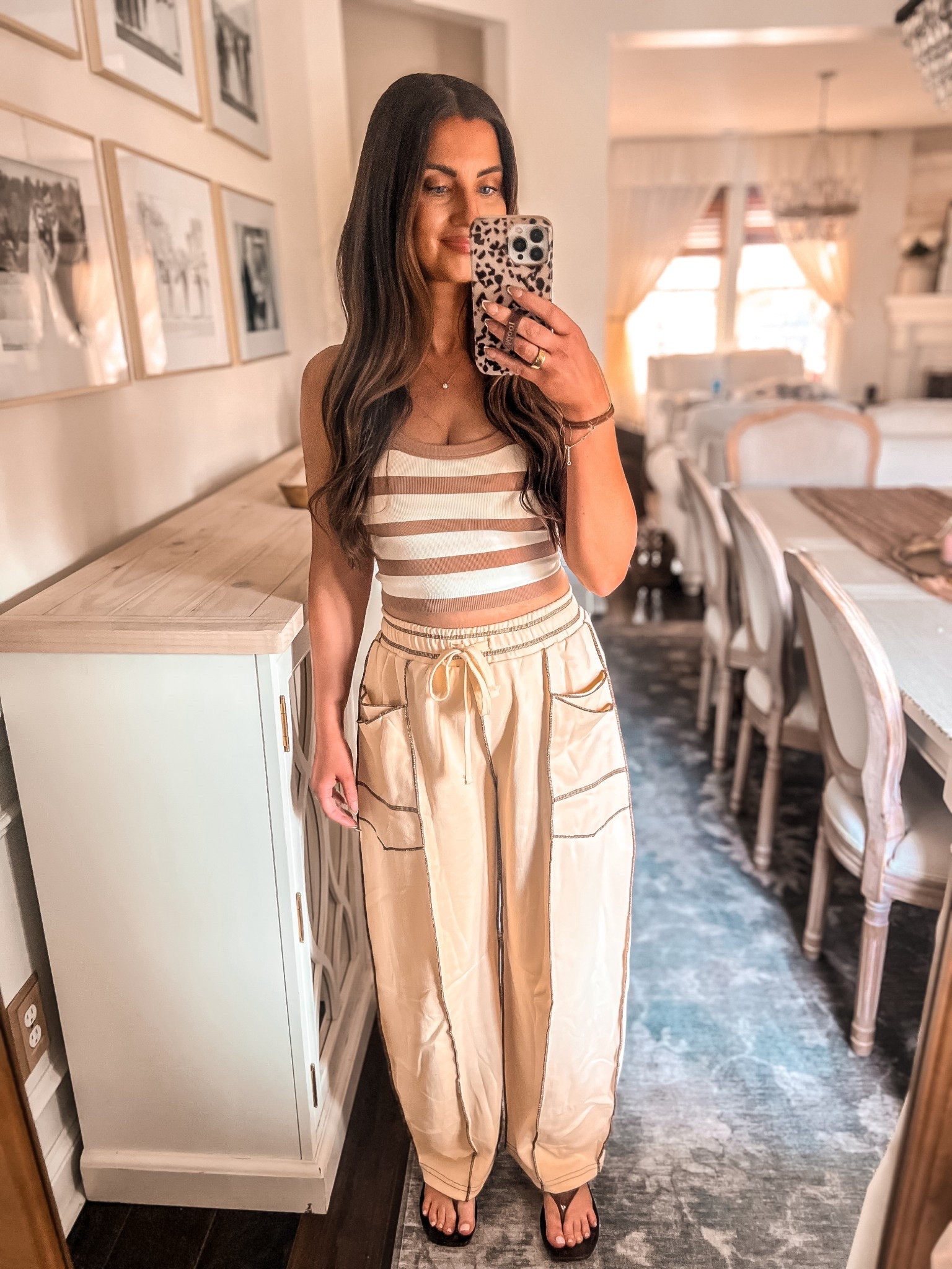 Free people inspired barrel sweatpants-small
Striped brown and cream tank top-small