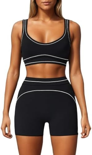 2 Piece Workout Sets for Women Color Block Sports Bra and Scrunch Butt Lifting Gym Shorts Yoga Ou... | Amazon (US)