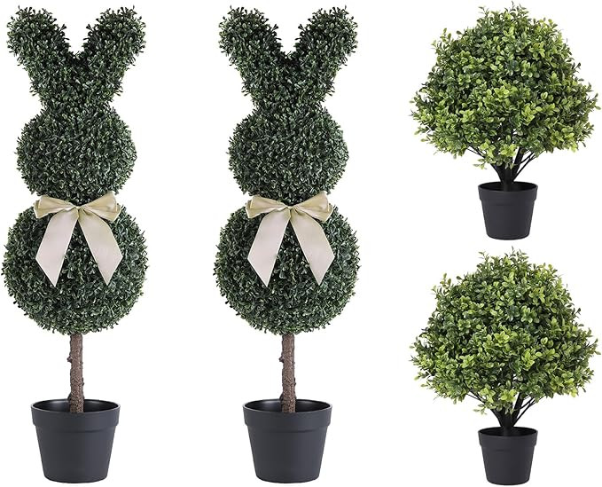 24" Faux Boxwood Plants Outdoor and 3ft Bunny-Shaped Topiary Trees for Front Porch Planter Spring... | Amazon (US)
