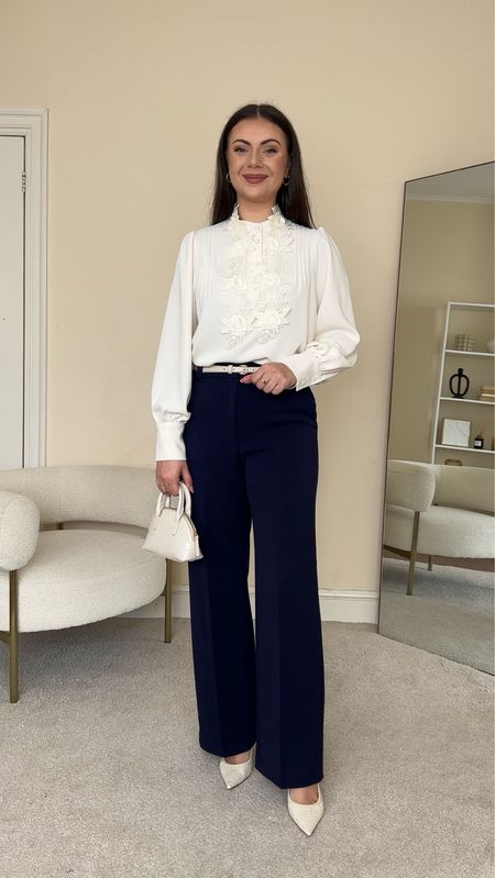 Chic & elegant evening/going out outfit. Styling navy trousers. Blouse is from River Island, wearing size UK10. Trousers are from &OtherStories, wearing size UK10.

#LTKfindsunder100 #LTKstyletip #LTKeurope