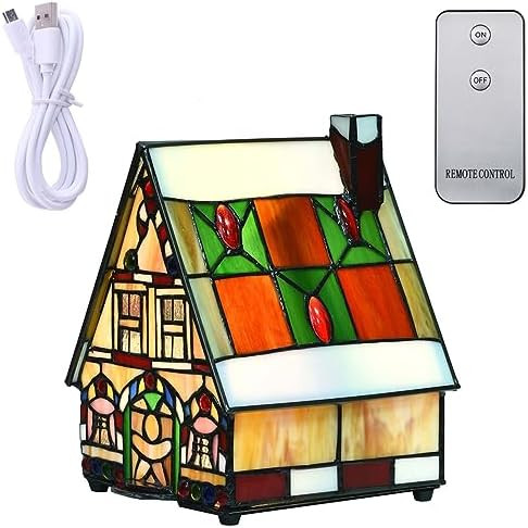 Bieye L10677 Gingerbread House Tiffany Style Stained Glass Accent Table Lamp with LED Light Insid... | Amazon (US)