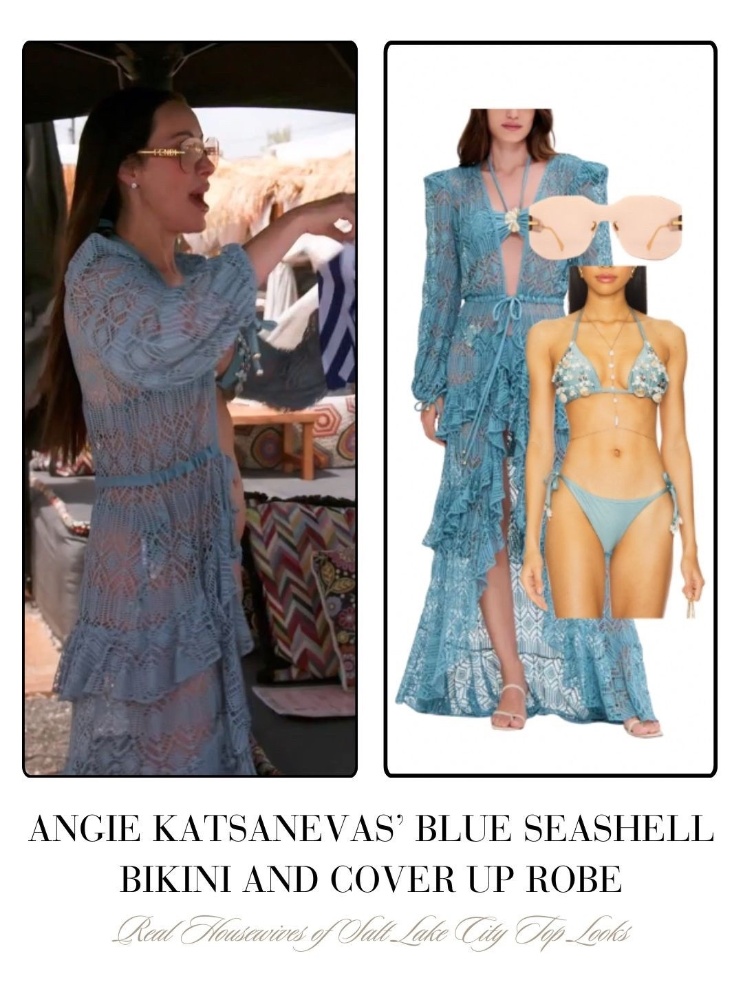 Angie Katsanevas’ Blue Seashell Bikini and Cover Up Robe 
