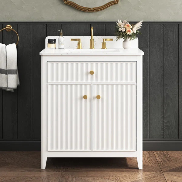 30'' White Undermount Sink Freestanding Single Bathroom Vanity With White Engineered Stone Top | Wayfair North America
