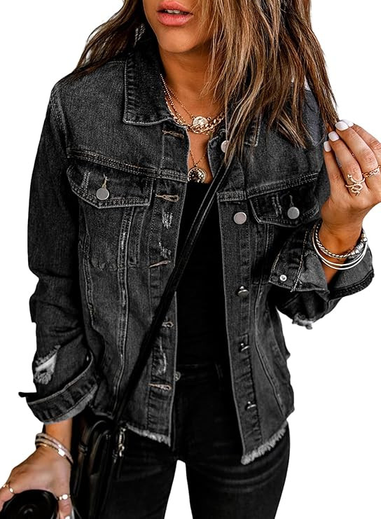 EVALESS Womens Boyfriend Washed Crop Denim Jean Jacket Coat | Amazon (US)