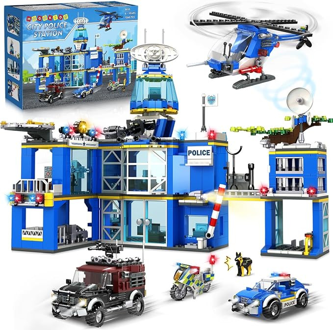 HOGOKIDS City Police Station Building Set - 1260 PCS Police Building Block Toys with Helicopter M... | Amazon (US)