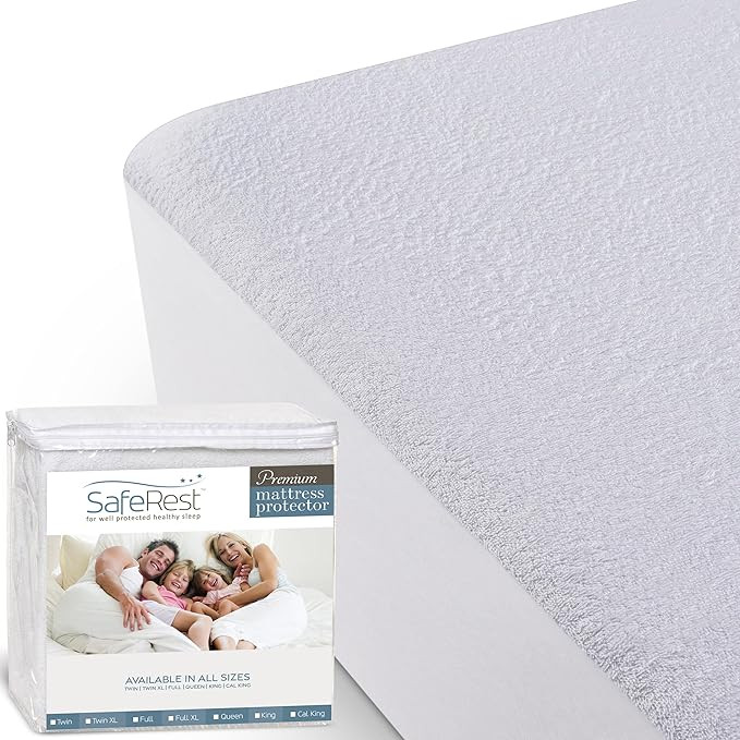 SafeRest 100% Waterproof Queen Size Mattress Protector - Fitted with Stretchable Pockets - Machin... | Amazon (US)