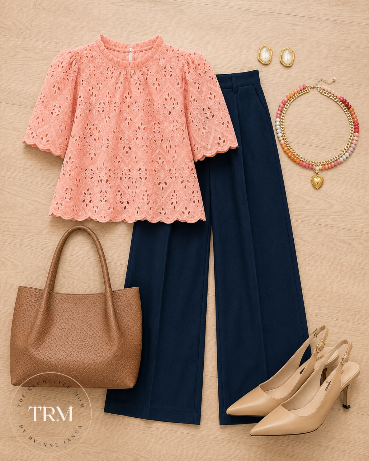 The eyelet top you wear to the office on a Tuesday and get compliments on all day. Paired with navy wide legs and nude slingbacks -- this one is polished without feeling stuffy. #workwear #amazonfinds

#LTKOver40 #LTKMidsize #LTKWorkwear