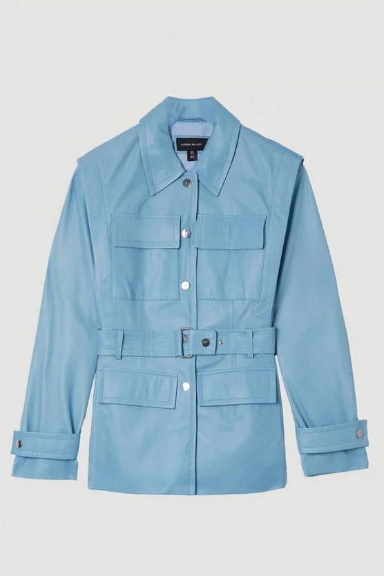 Leather Belted Shoulder Detail Tailored Jacket | Karen Millen | Karen Millen UK + IE + DE + NL