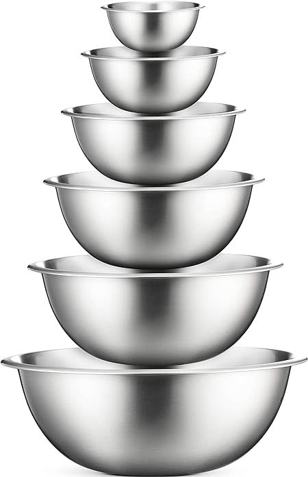 Stainless Steel Mixing Bowls (Set of 6) Stainless Steel Mixing Bowl Set - Easy To Clean, Nesting ... | Amazon (US)