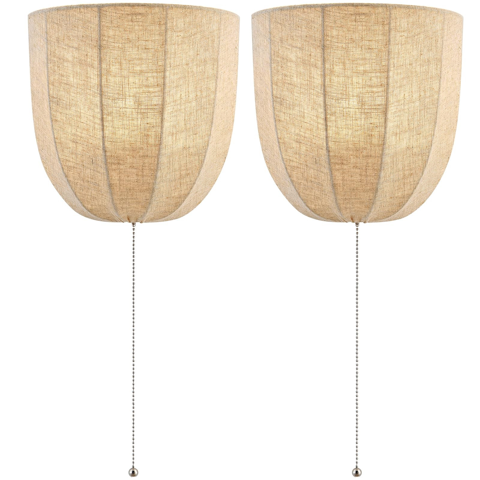 Rustic Wall Sconce Light with Pull Chain, Modern Farmhouse Wall Light Fixtures Set of 2, Fabric W... | Amazon (US)