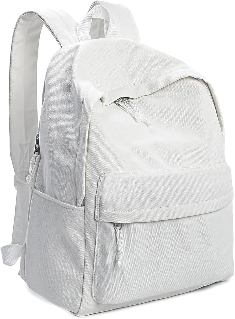 Zicac diy Canvas Backpack Daypack Satchel Backpack (White, with Side Pocket) | Amazon (US)