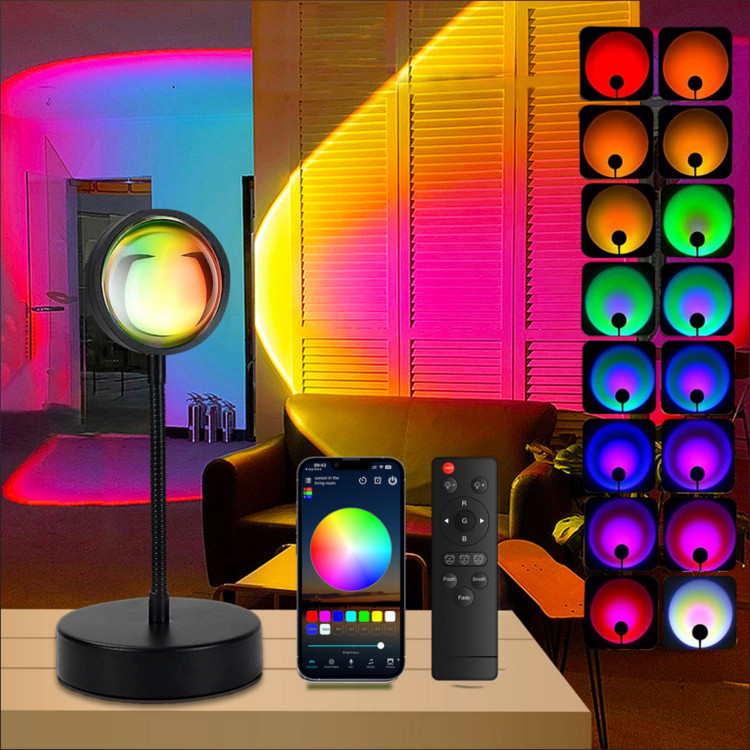 APP& Remote Control Sunset Lamp Projector Led Lights For Room Bedroom Night Light RGB Lights Table Lamp Mood Lighting Home Living Room Halloween Decor Christmas Gifts For Women Countertop Multicolor Dimmable 16 Modes | SHEIN