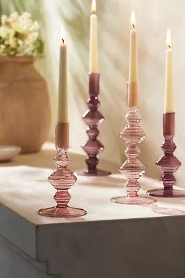 Ridged Diamond Color Glass Candlestick, Small | Anthropologie (US)