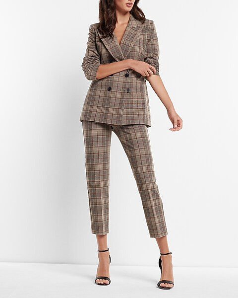 Plaid Peak Lapel Double Breasted Blazer | Express