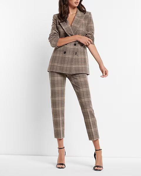 Plaid Peak Lapel Double Breasted Blazer | Express