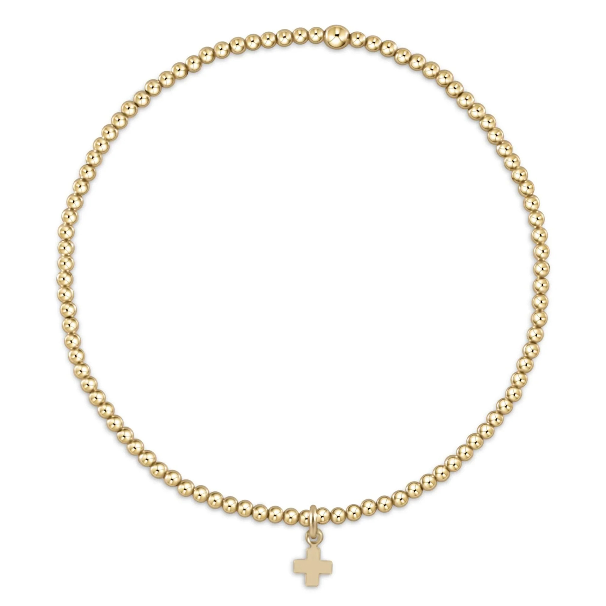 classic gold 2mm bead bracelet - signature cross small gold charm | Smith's of Dublin
