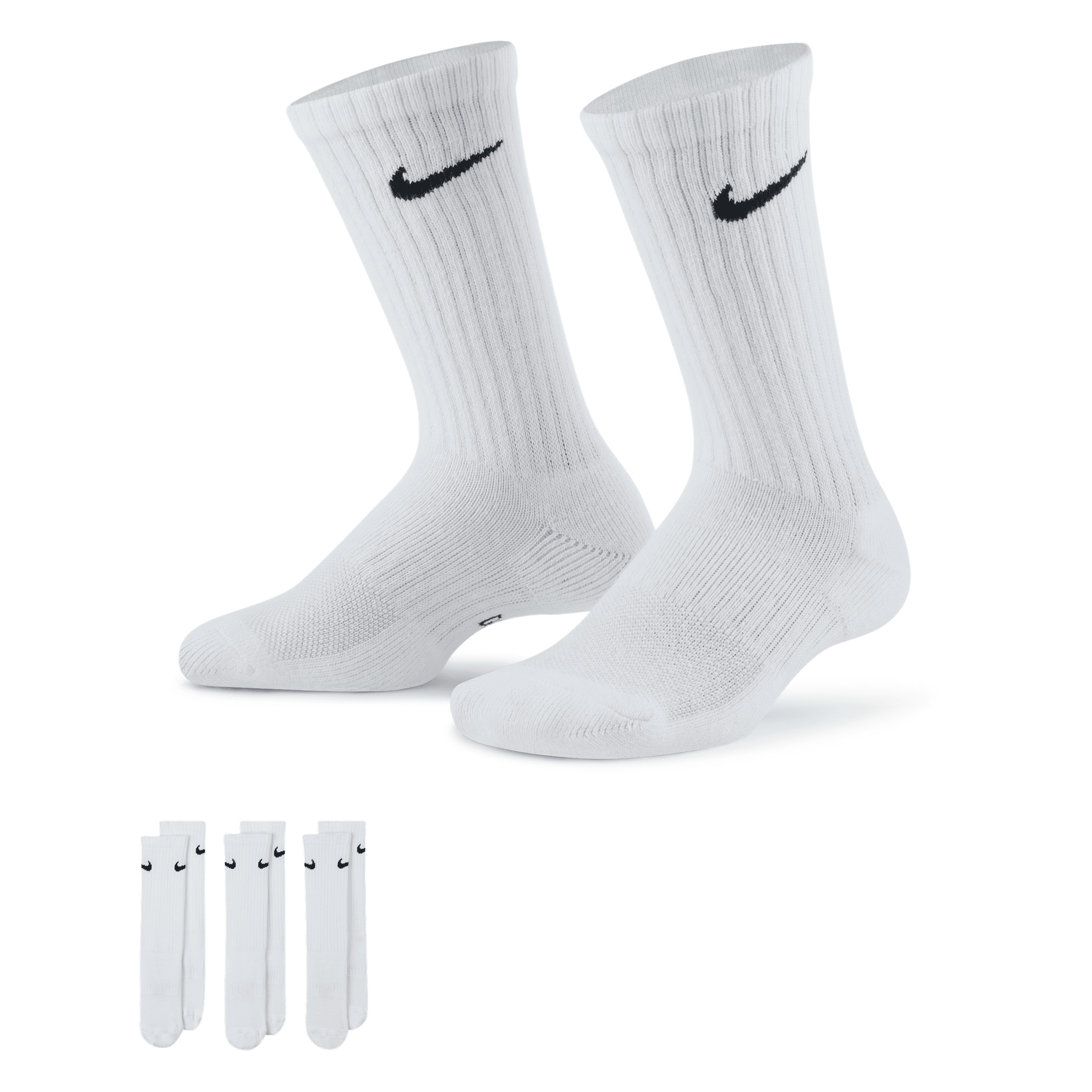 Nike Everyday Kids' Cushioned Crew Socks (3 Pairs) in White | SX6842-100 | Nike (US)
