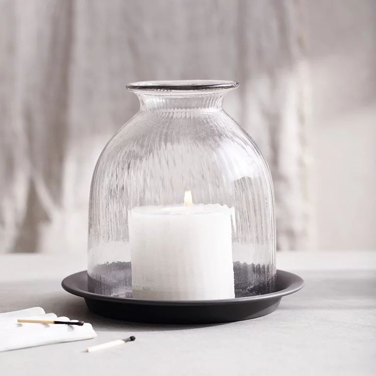 Ribbed Domed Glass Candle Holder with Tray – Medium | The White Company (UK)