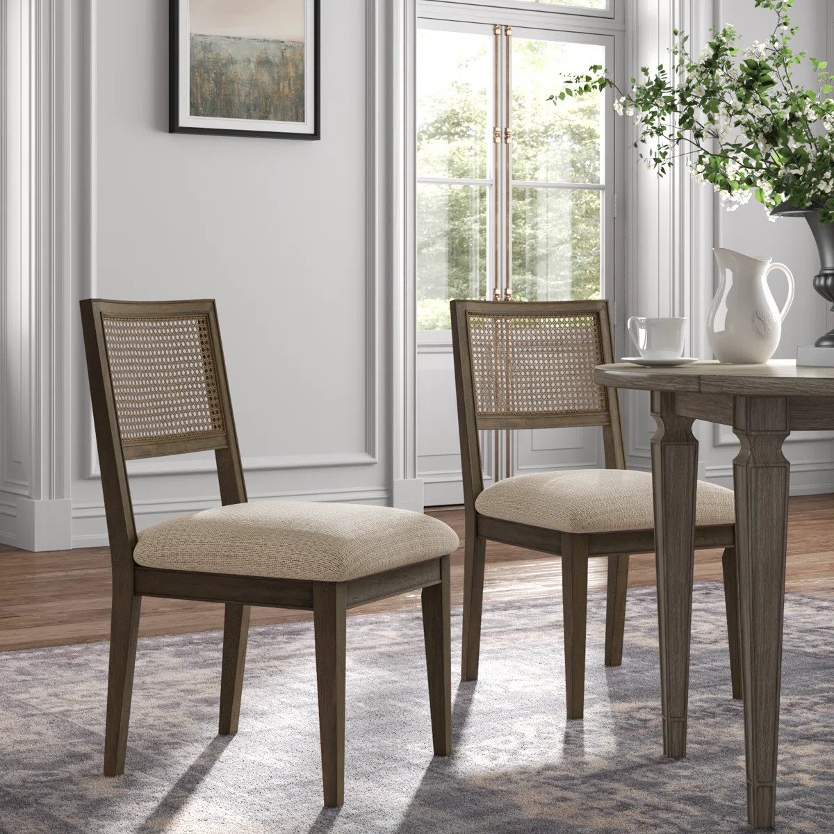 Rattan & Wood Dining Chair Set of 2 (Set of 2) | Wayfair North America