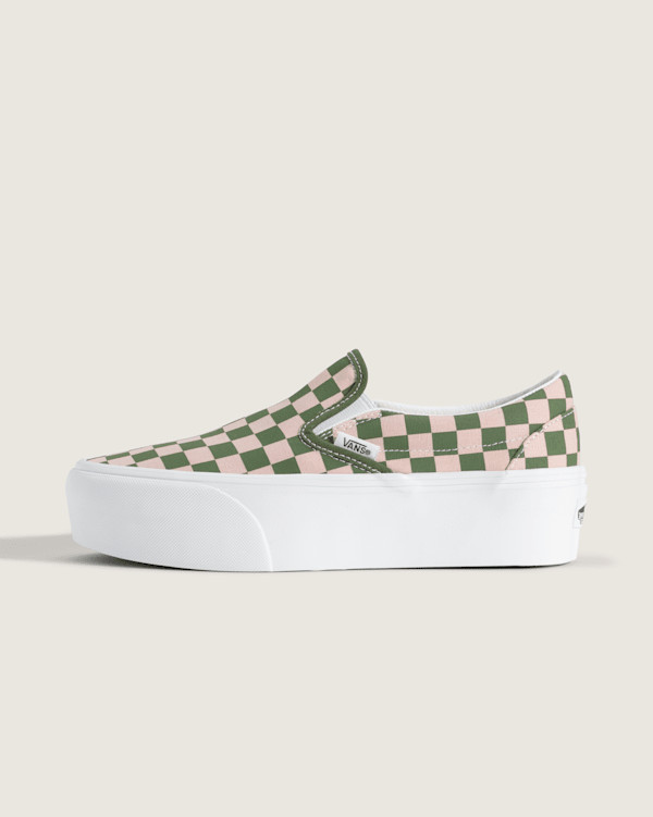 Vans Classic Slip-On Platform Checkerboard Shoes (Checkerboard Sepia Rose Pink / Pine Forest Green) - 4.5 Boys 6.0 Women | Vans (US)