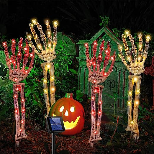 Halloween Decorations,4 Pack Solar Powered Glowing Skeleton Arm Stakes, Scary Skeleton Halloween ... | Amazon (US)