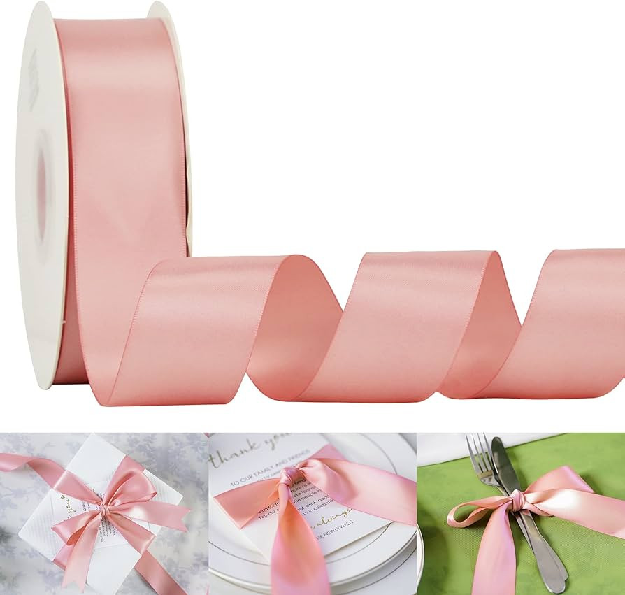 HUIHUANG Rose Pink Ribbon 1.5 inch Double Face Satin Ribbon 50 Yards Blush Pink Polyester Silk Ri... | Amazon (US)