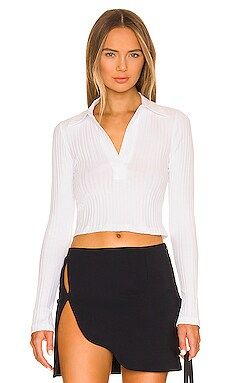 Helmut Lang Long Sleeve Crop Polo in White from Revolve.com | Revolve Clothing (Global)